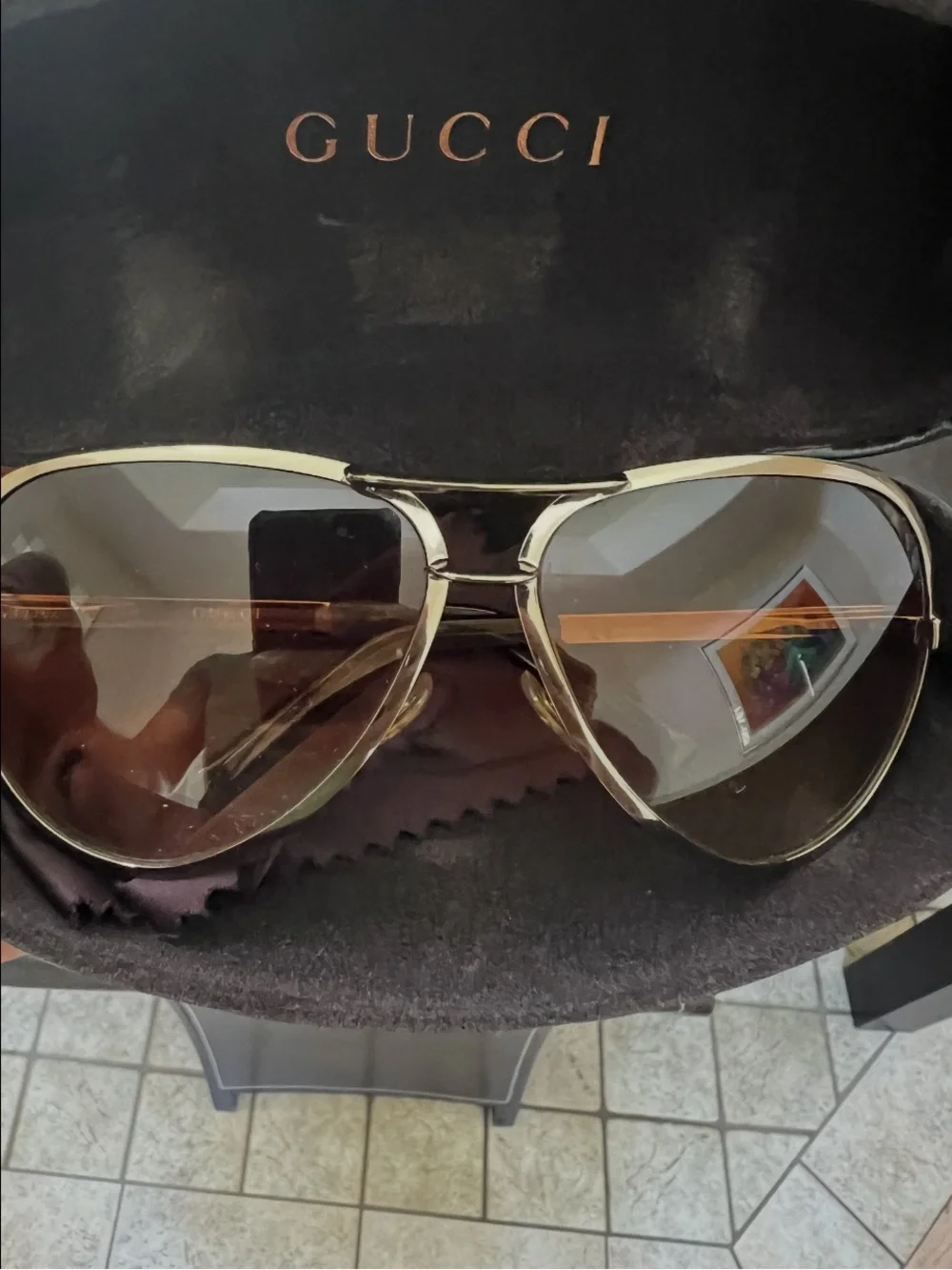 Gucci Men's Aviator Sunglasses with Brown Gradient Lenses and Gold Frame